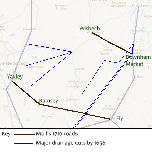 Map of Early Modern roads in the Fens