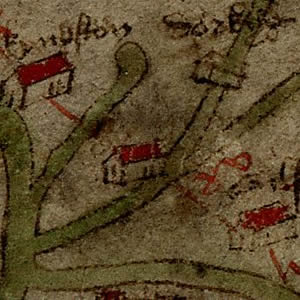 Section of the Gough Map showing Kingston, Cobham and Guildford