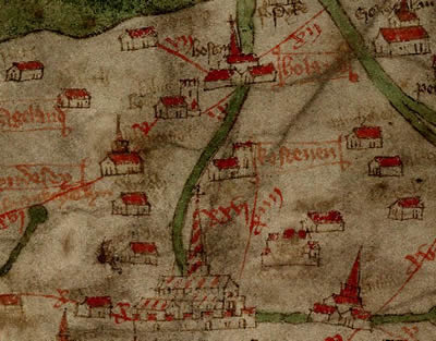 Section of the Gough Map showing part of Lincolnshire