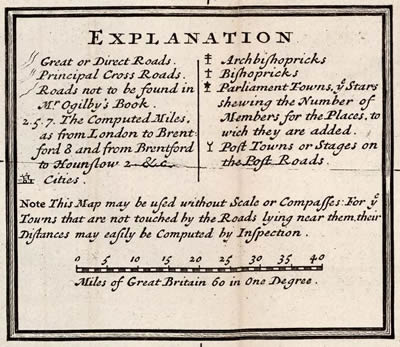 Key on Moll's 1710 map of England and Wales