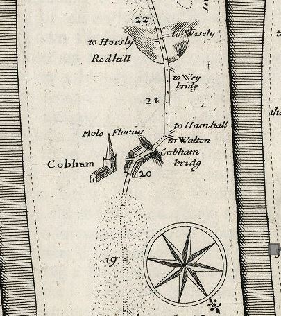 A section of Plate 30 of Britannia showing Cobham, Surrey