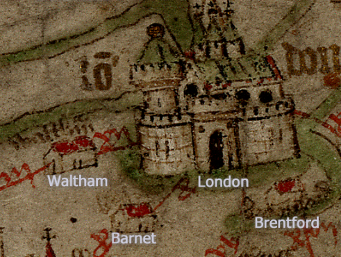 Section of the Gough Map showing Waltham